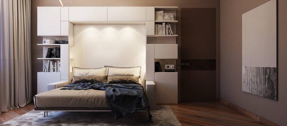 Шкаф до потолка в спальне