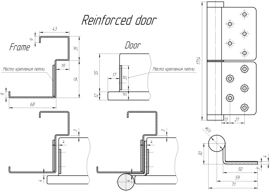 Петли скрытого монтажа для металлических дверей чертеж