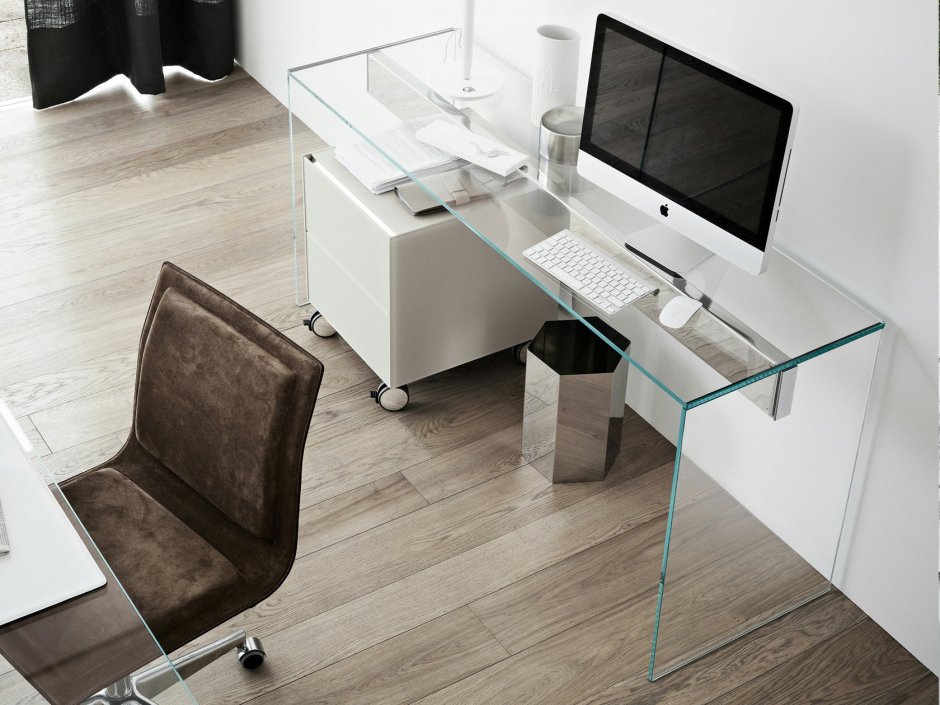 Стеклянный письменный стол f-306-650 прозрачный/белый