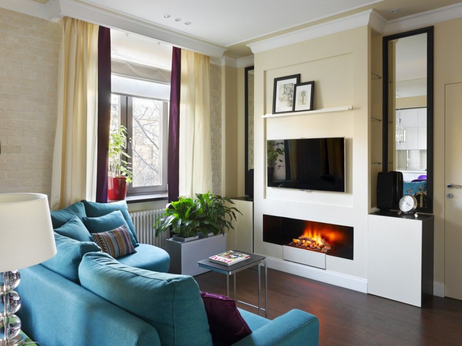 Ниши из гипсокартона с подсветкой с камином