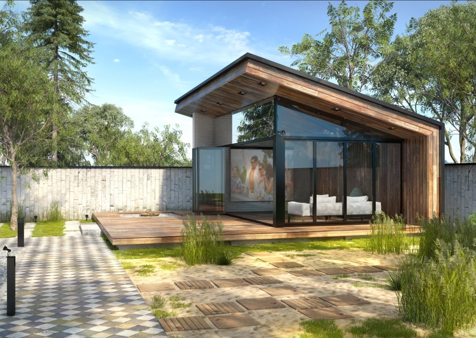 Деревянный дом с плоской кровлей