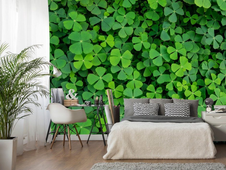 Интерьер с зелеными фотообоями