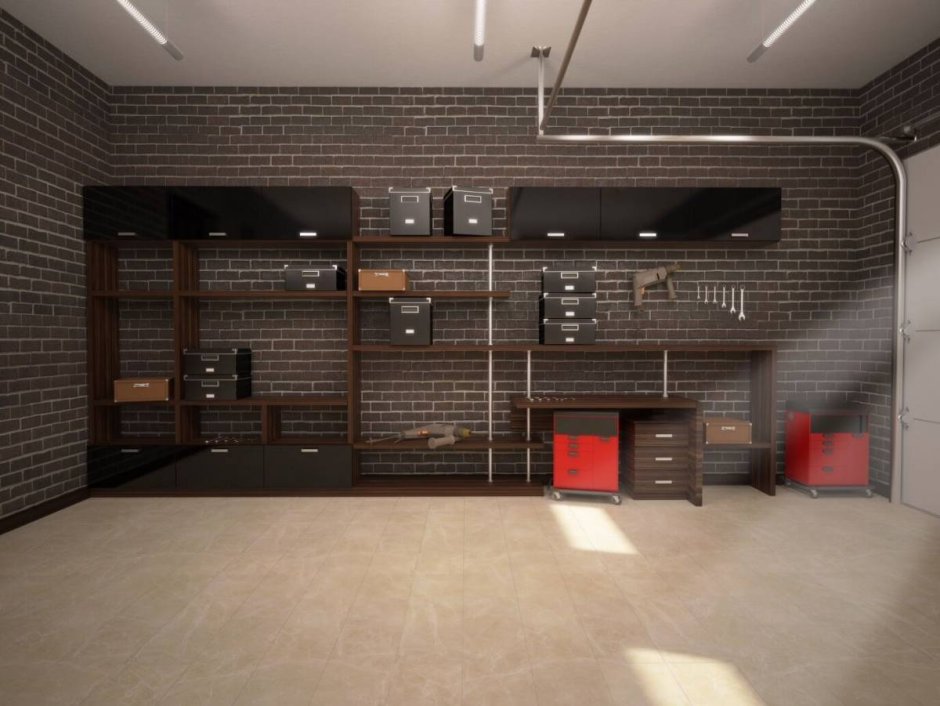 Черный интерьер в гараже