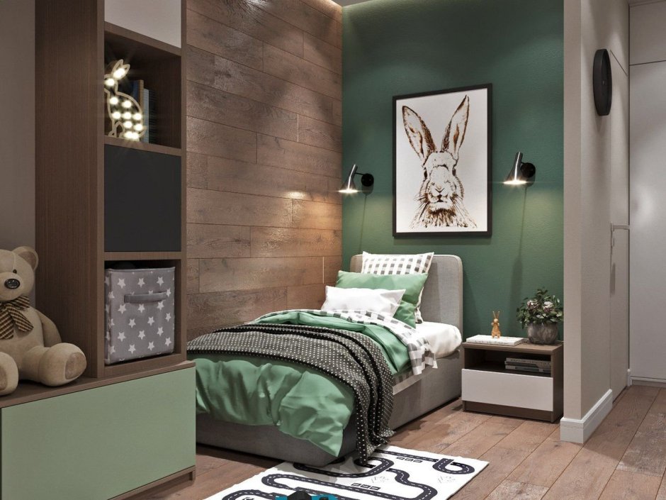 Спальня в коричнево зеленых тонах