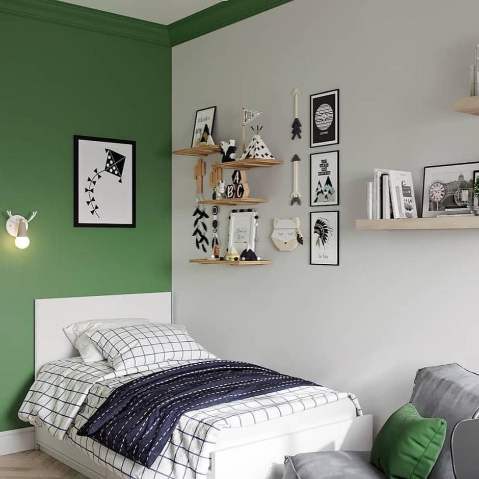 Зеленая спальня в скандинавском стиле