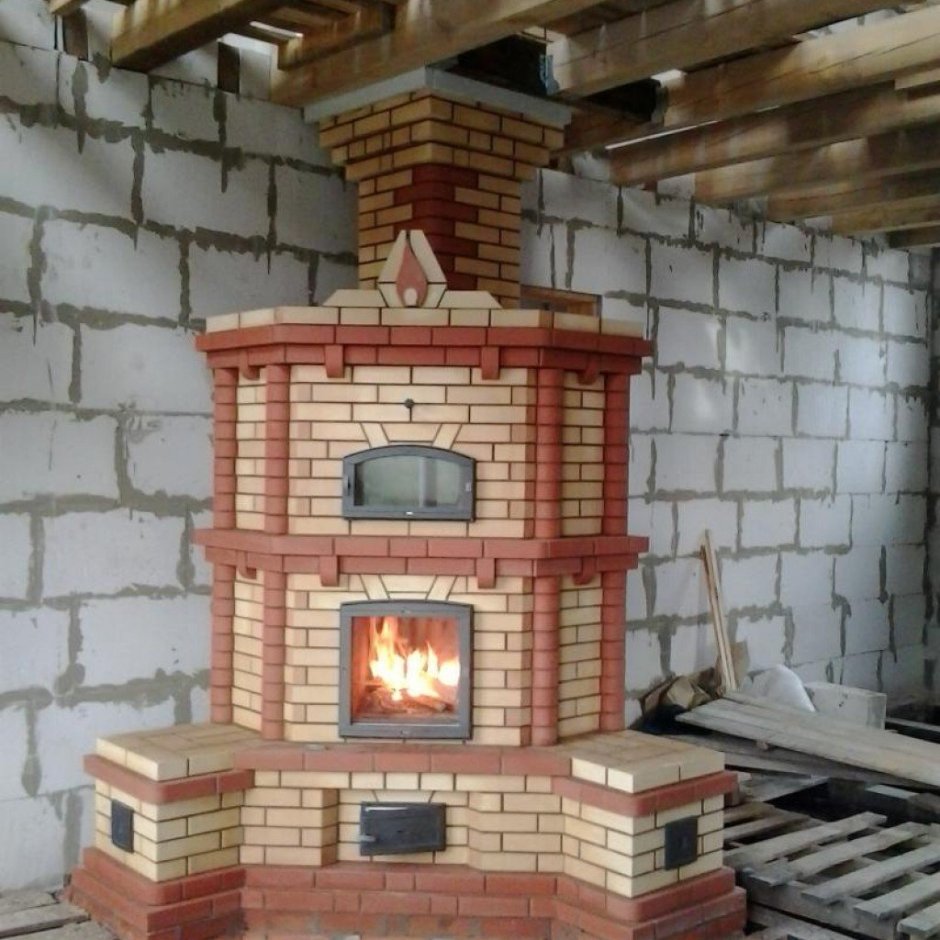 Каминопечь угловая кирпичная