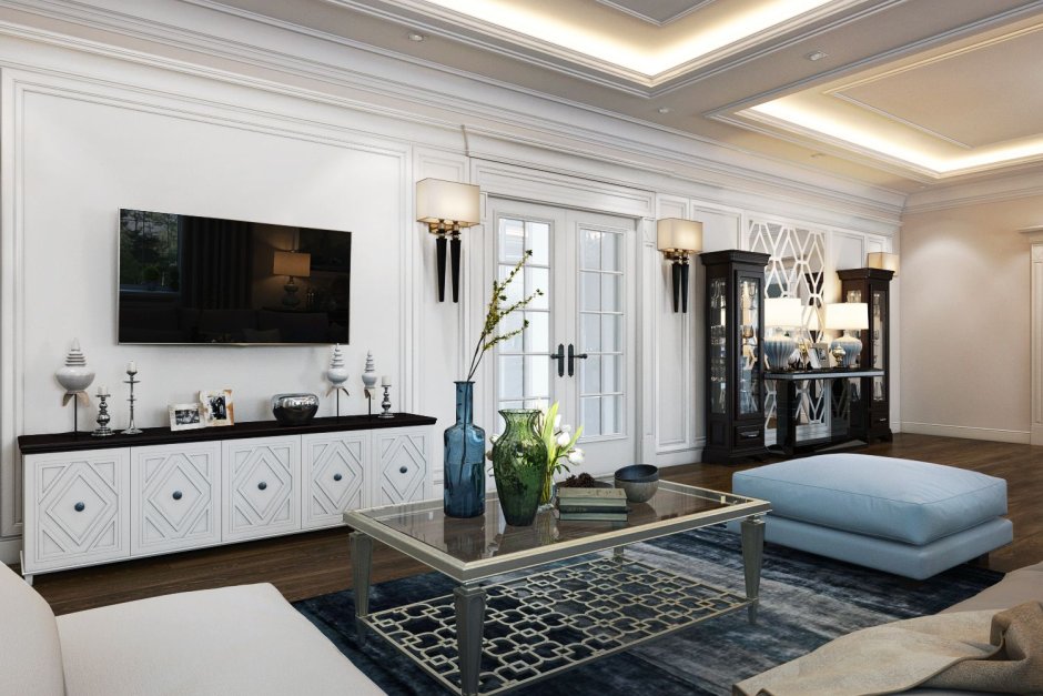 Зона ТВ В гостиной в неоклассическом стиле