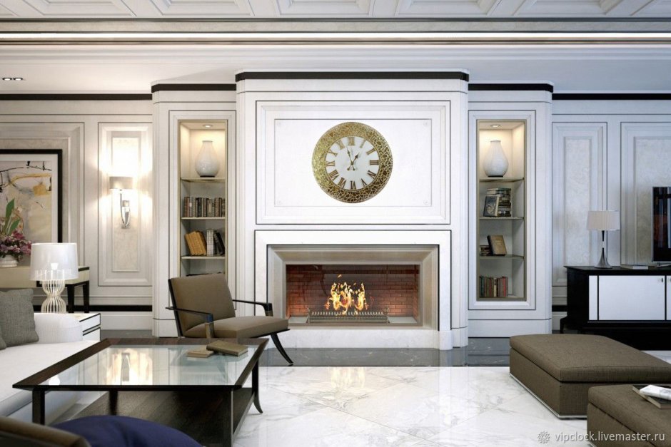 Гостиная с камином интерьер Неоклассика