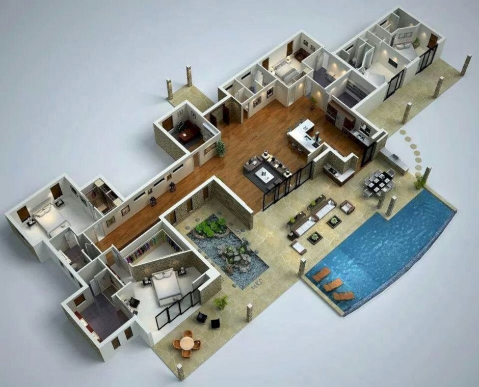 Планировка коттеджа 3д