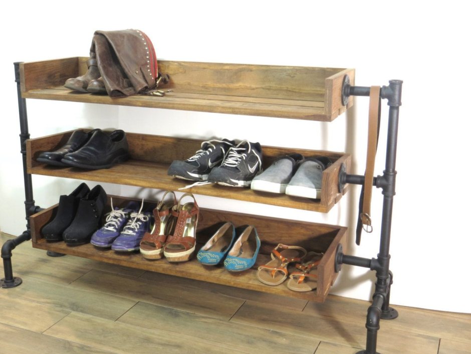 Полка для обуви из металла и дерева