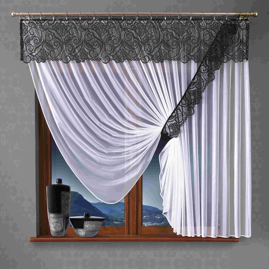 Штора на кухню длинная сетка