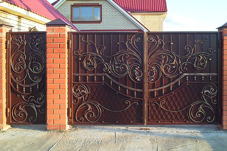 Ворота распашные из профлиста с приводом Дорхан