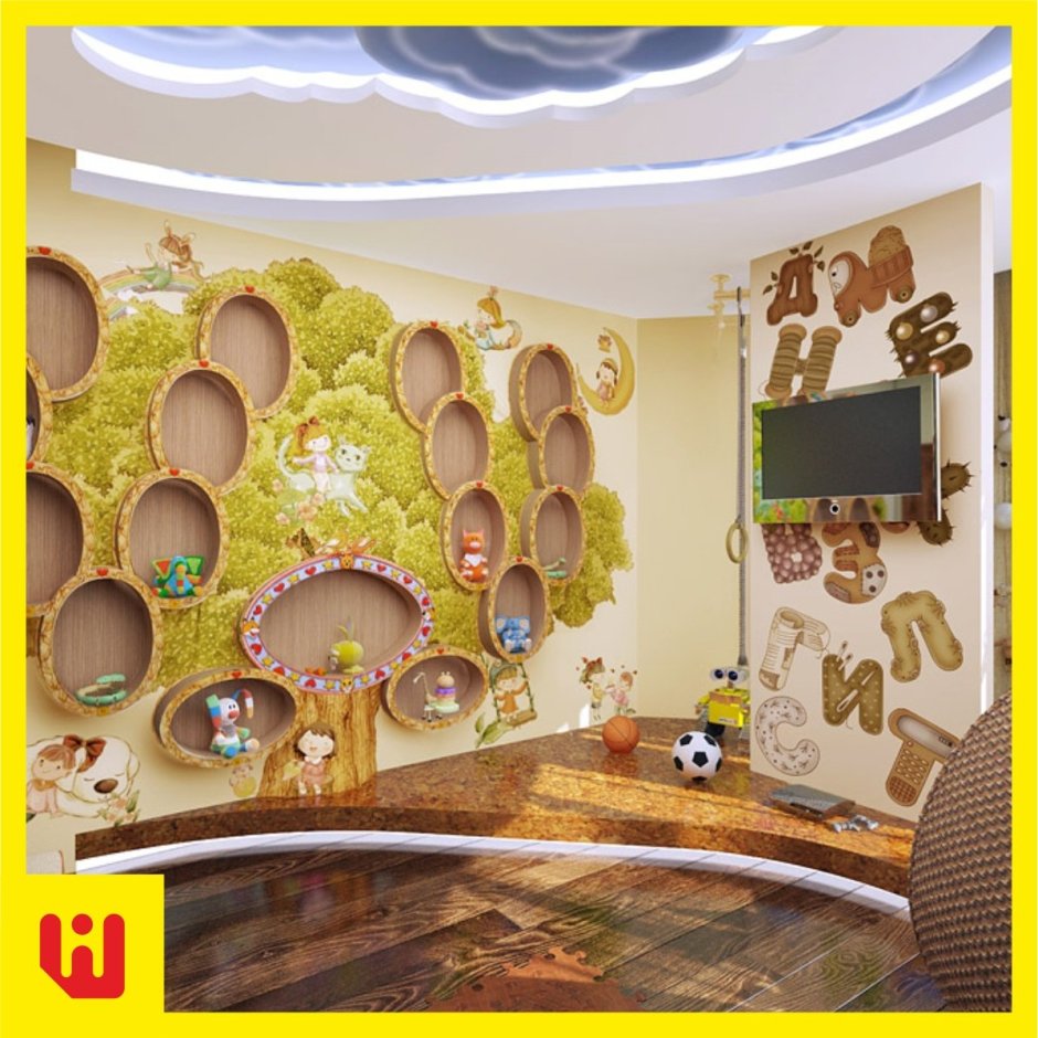 Геометрический декор стен в детском саду