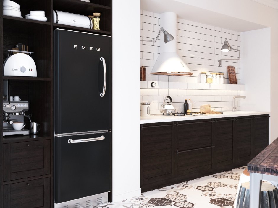 Кухня в скандинавском стиле с пеналом