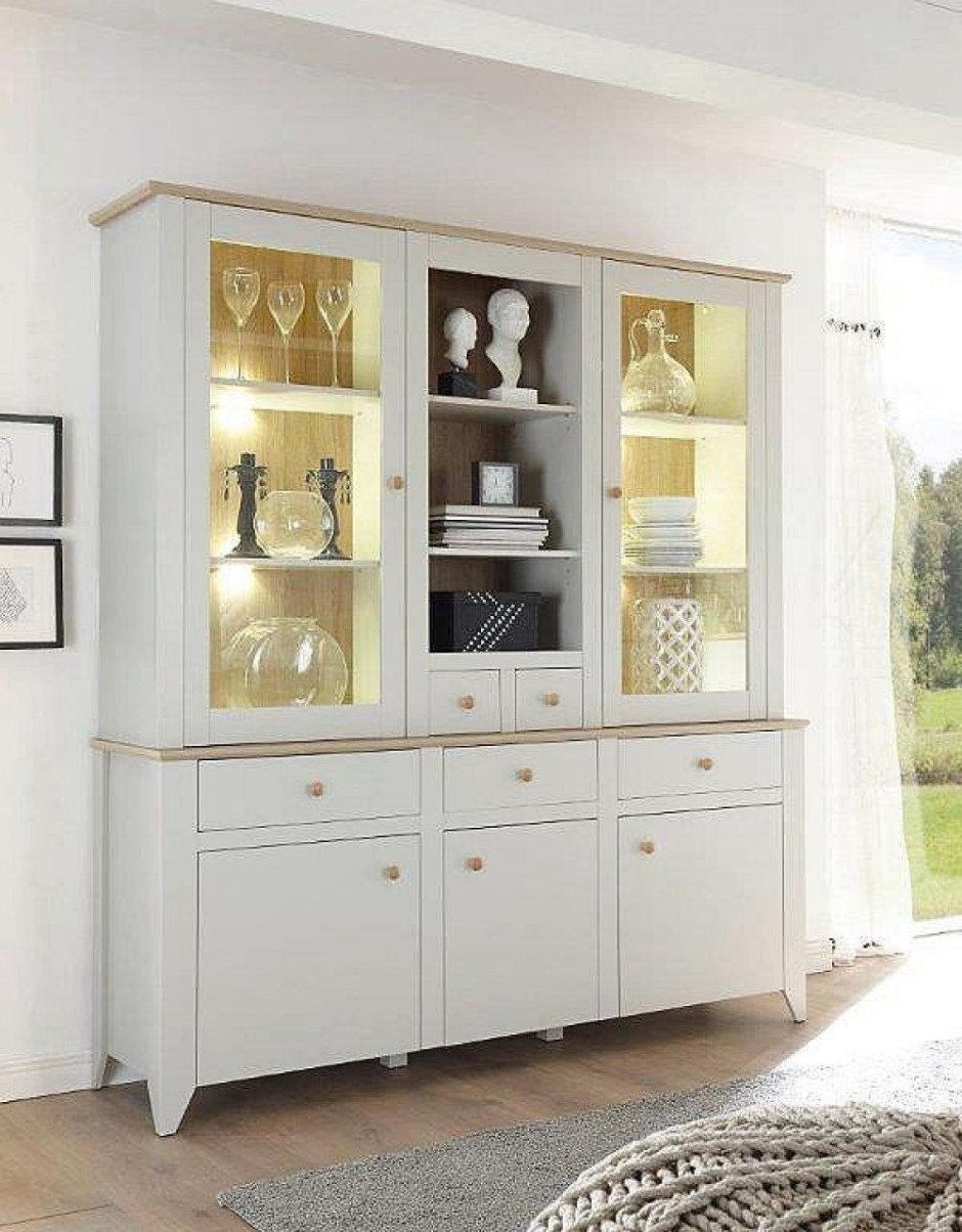 Шкаф витрина Кензо белый глянец