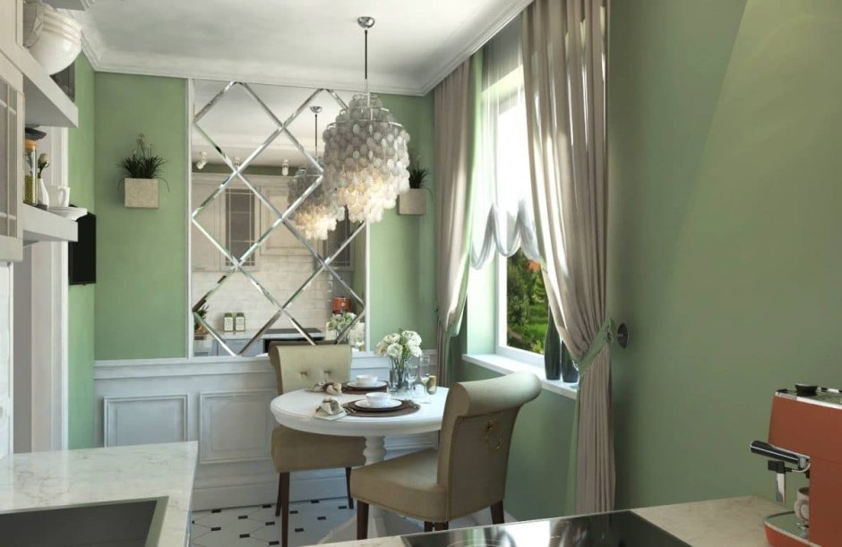 Круглый обеденный стол у окна