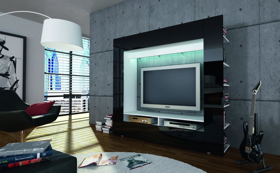 Стенка в стиле лофт для телевизора
