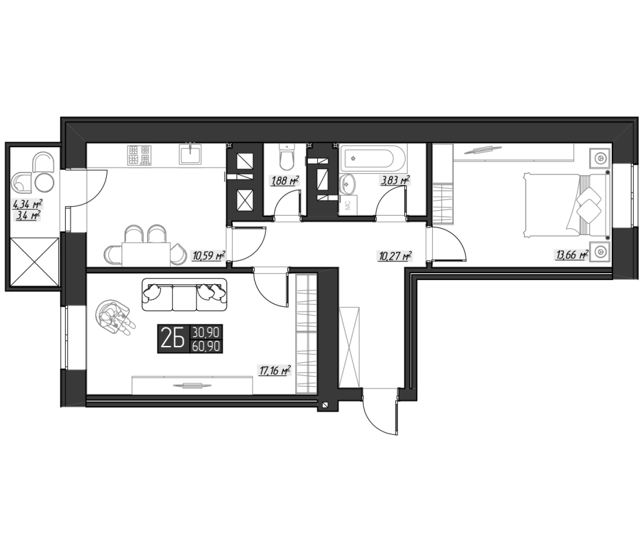 Планировка распашонка двухкомнатная 60кв