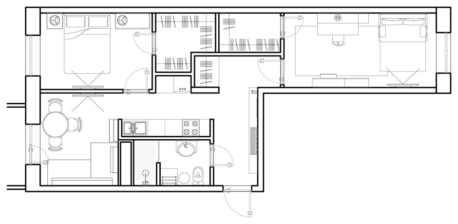 Планировка двушек распашонок в трешки