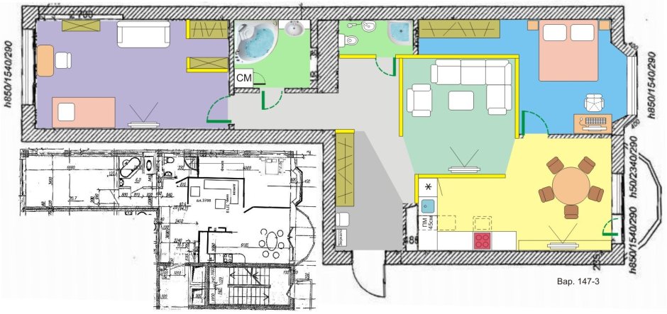 Планировка распашонка двухкомнатная 60кв