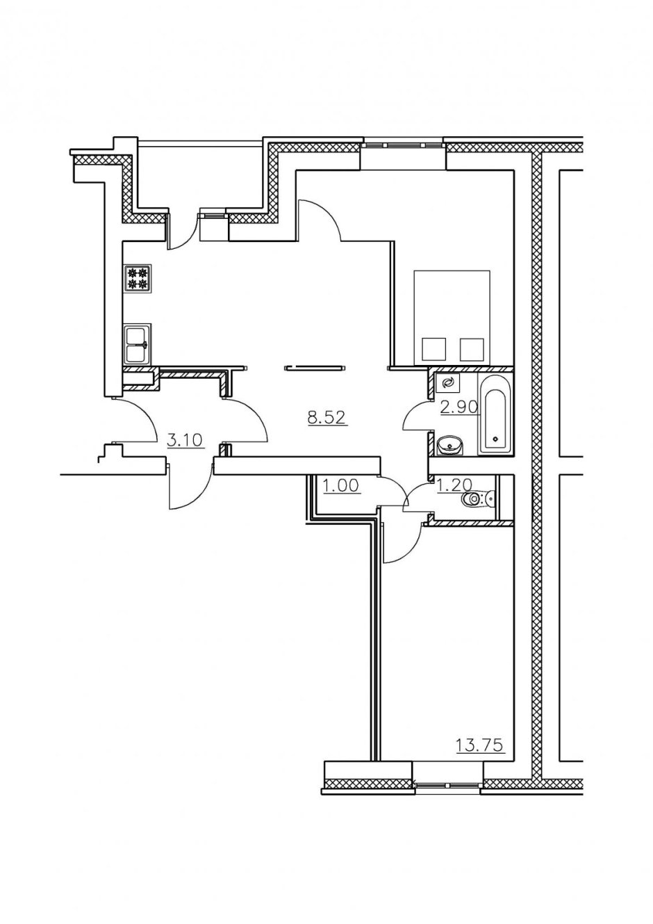 Планировка евротрешка распашонка