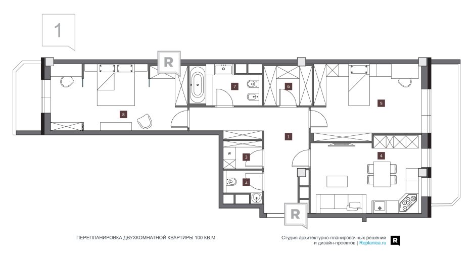 Планировка 45 кв м распашонка