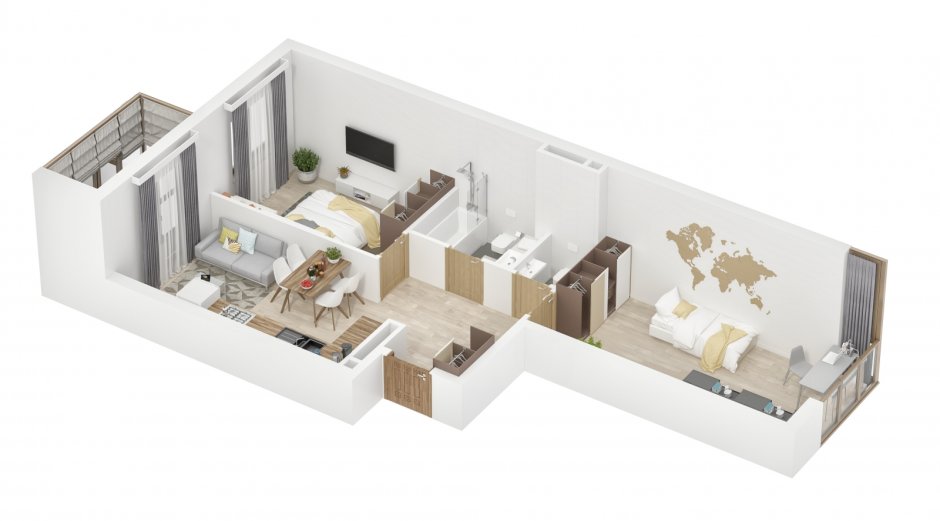 Двухкомнатная квартира распашонка планировка с размерами