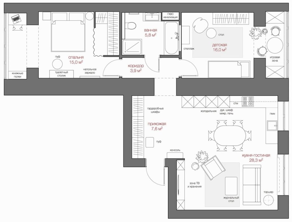 Планировка двухкомнатных квартир