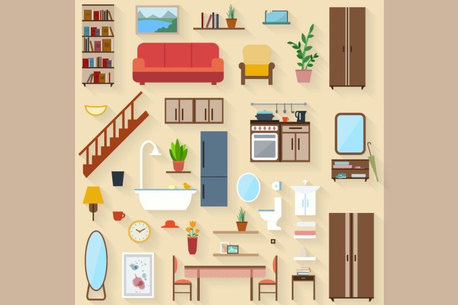 Аппликация комната с мебелью