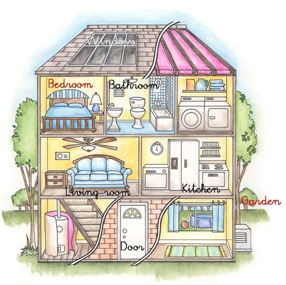 Дом в разрезе с комнатами