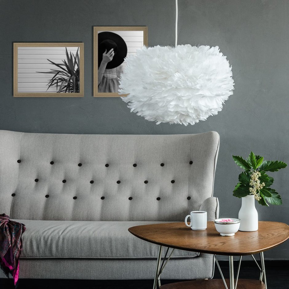 Подвесы перья белые в интерьере