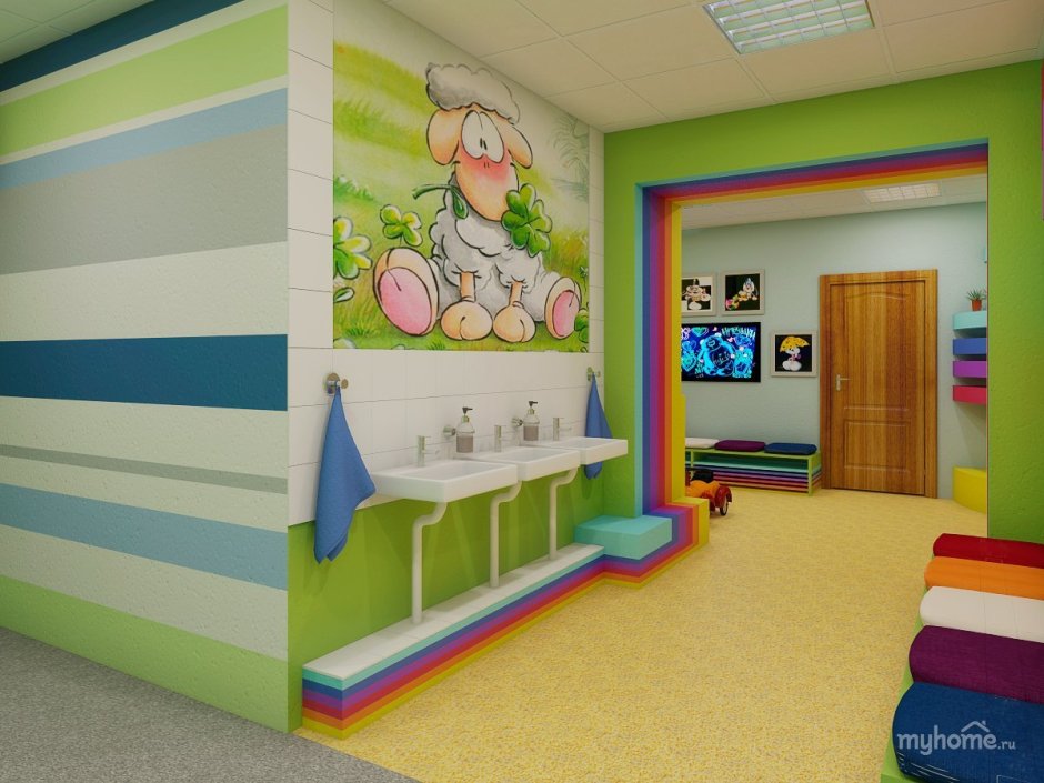 Покраска стен в детском саду