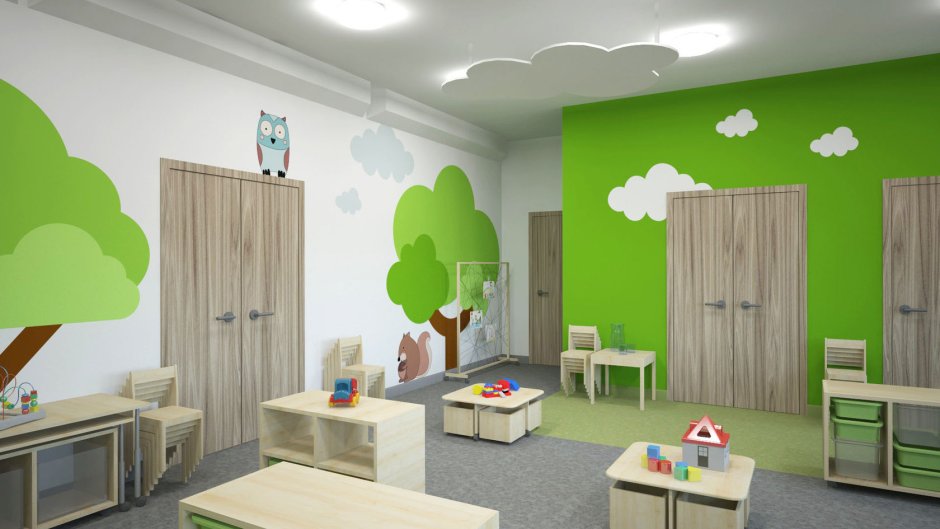 Интерьер стен в детском саду в группе