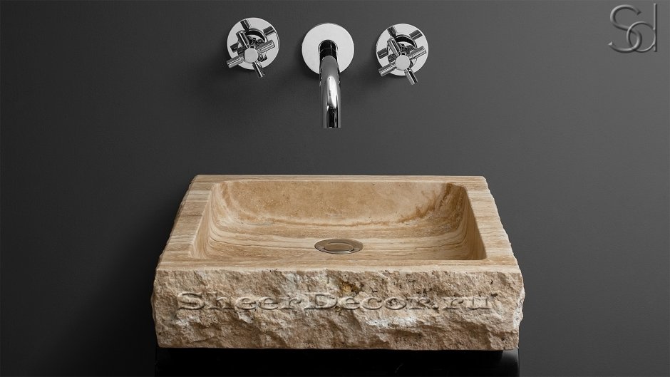 Каменная раковина для ванной из травертина