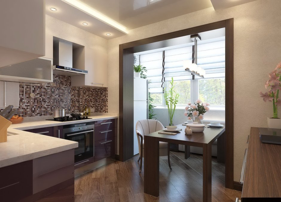 Кухня совмещенная с балконом