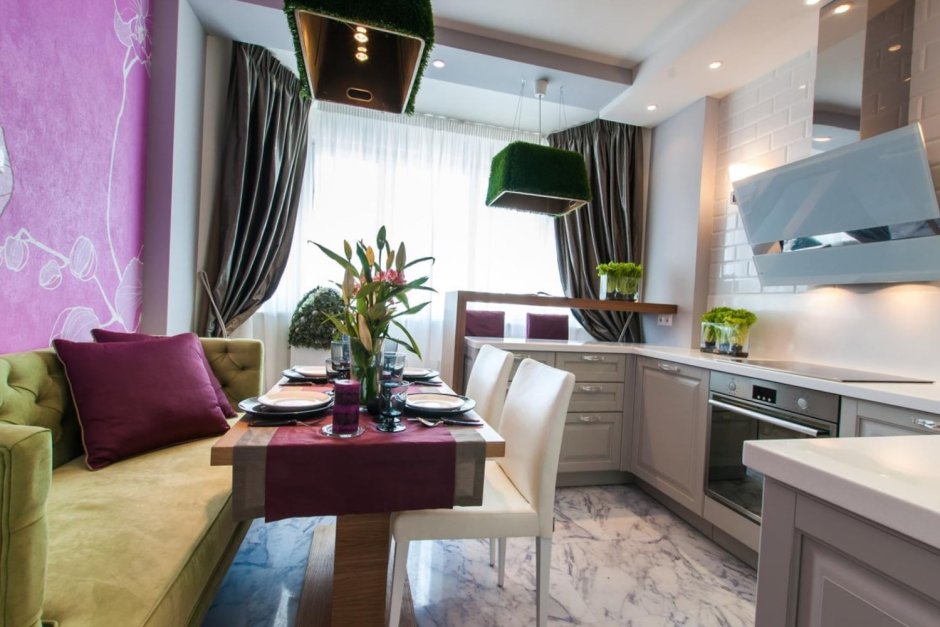 Интерьер кухня 8кв.м. с диванчиком