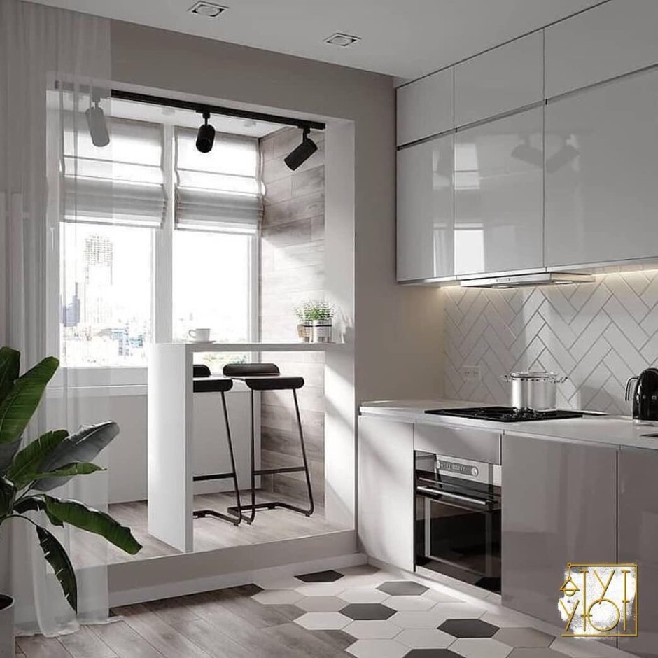 Кухня совмешеной с балконом