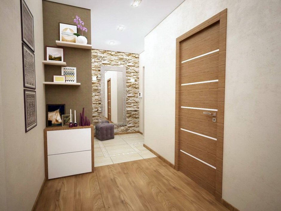 Сочетание плитки и ламината в прихожей