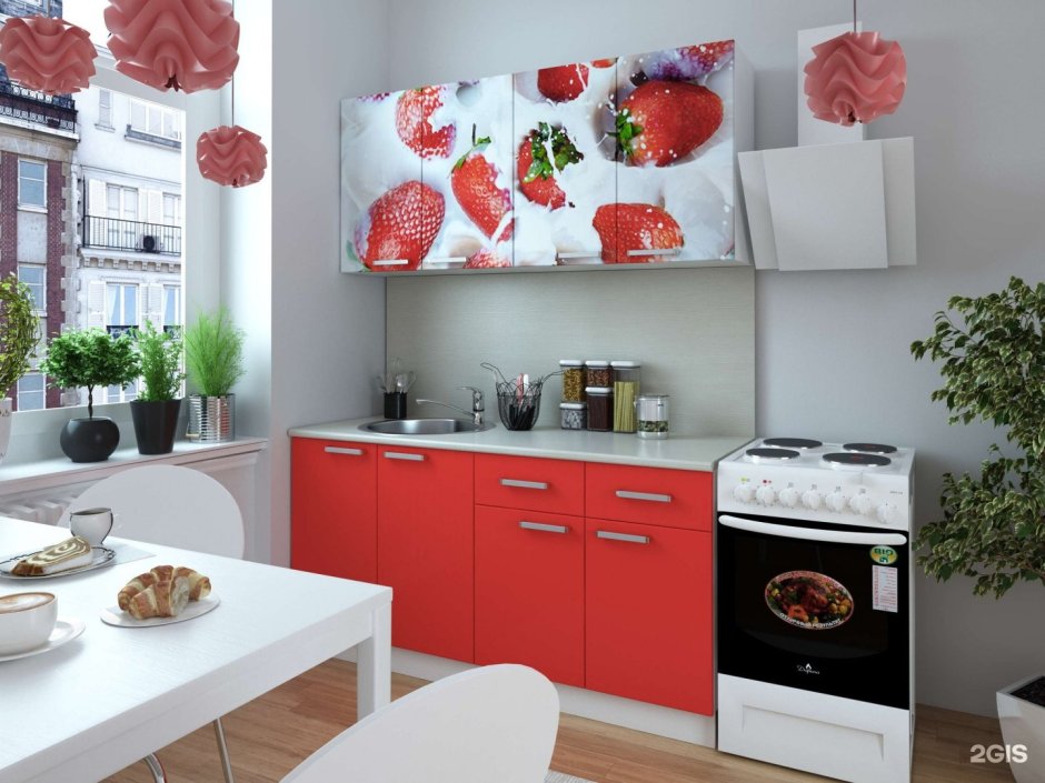 Кухня "красные маки" 1,6м