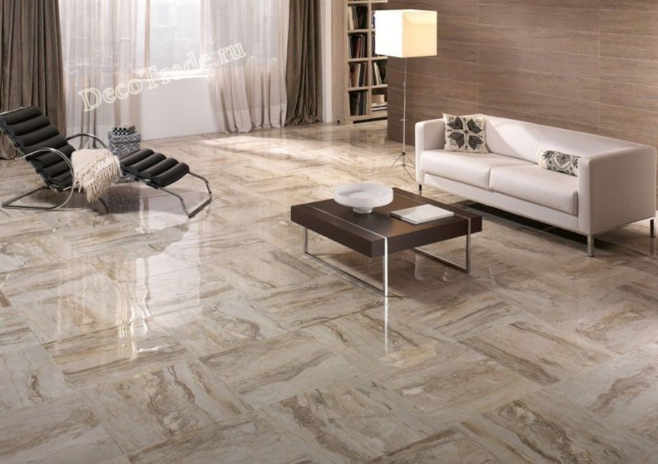 Керамогранит в гостиной на полу