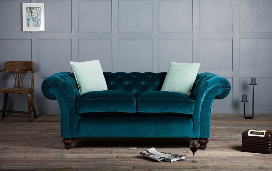 Диван Честер бархатный бирюза