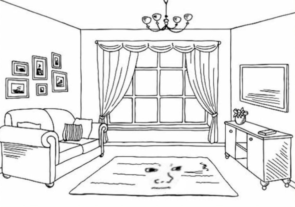 Комната для рисования черно белая