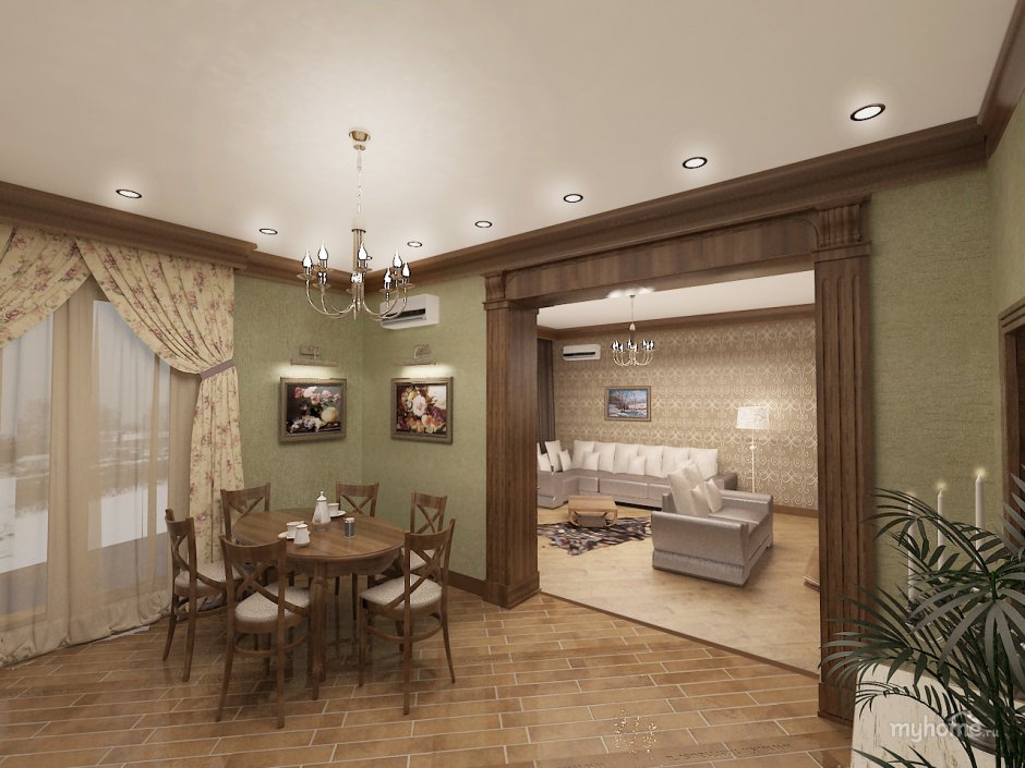 Гостиная столовая в загородном доме