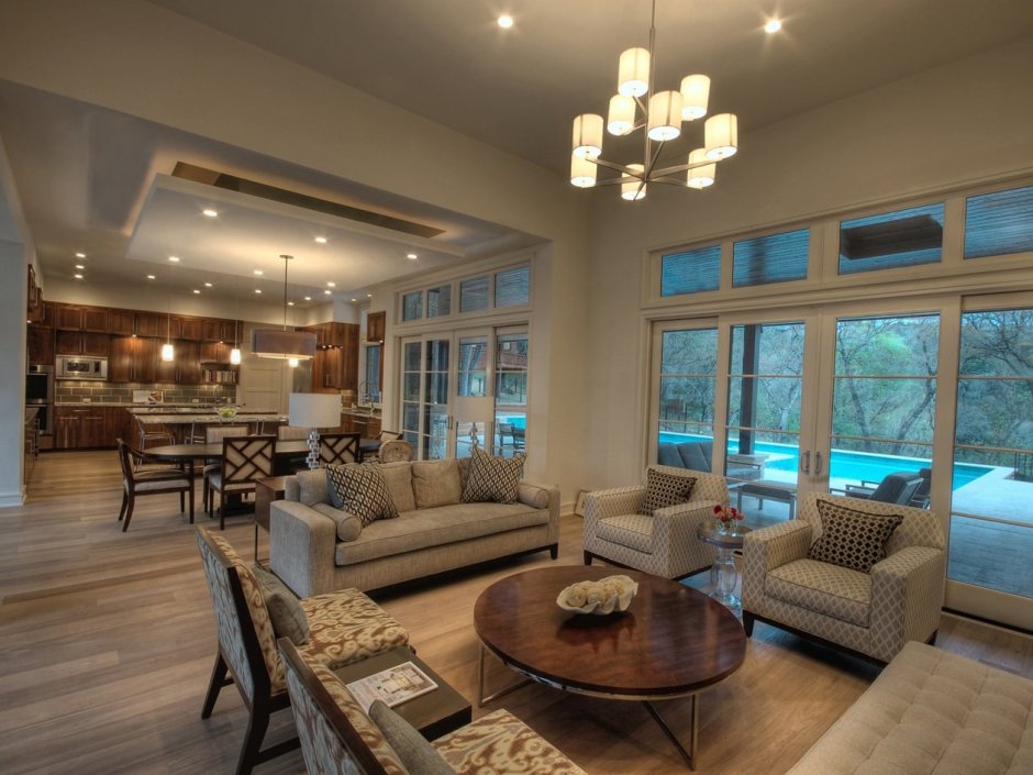 Интерьер кухни-гостиной в частном доме