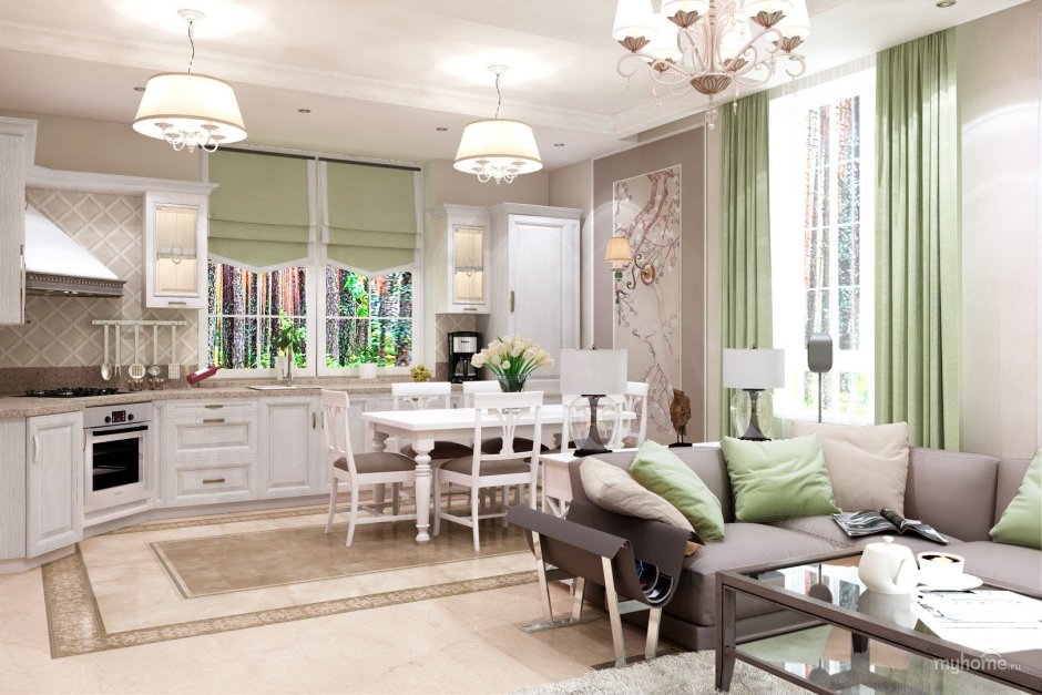 Красивые кухни гостиные