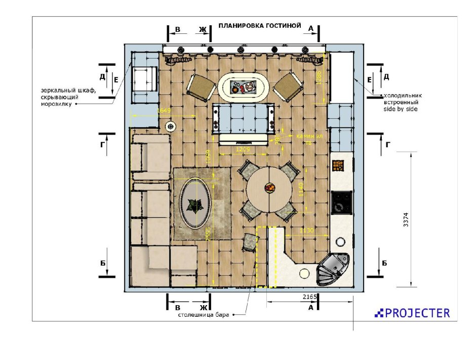 Большие кухни гостиные