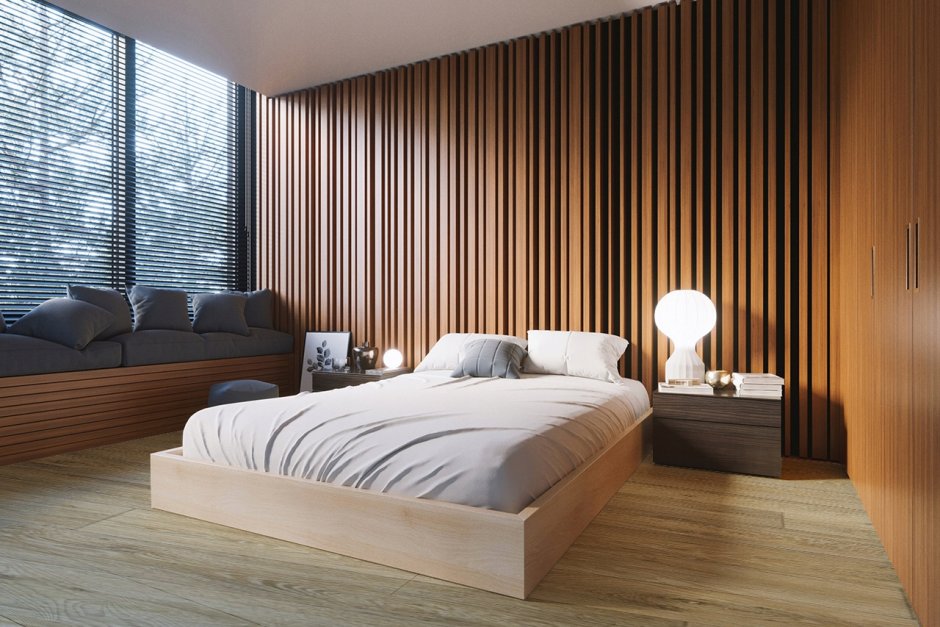 Деревянные рейки в изголовье кровати