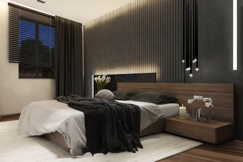 Деревянные панели в спальне