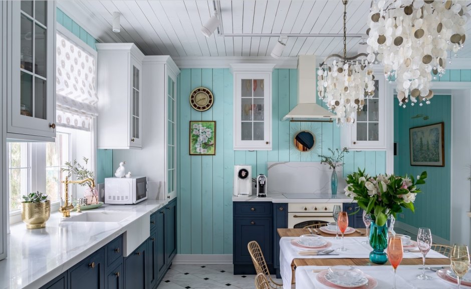Кухни в стиле Сканди мятные