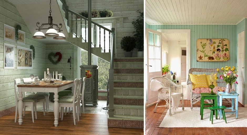 Дачный интерьер в оливковых тонах